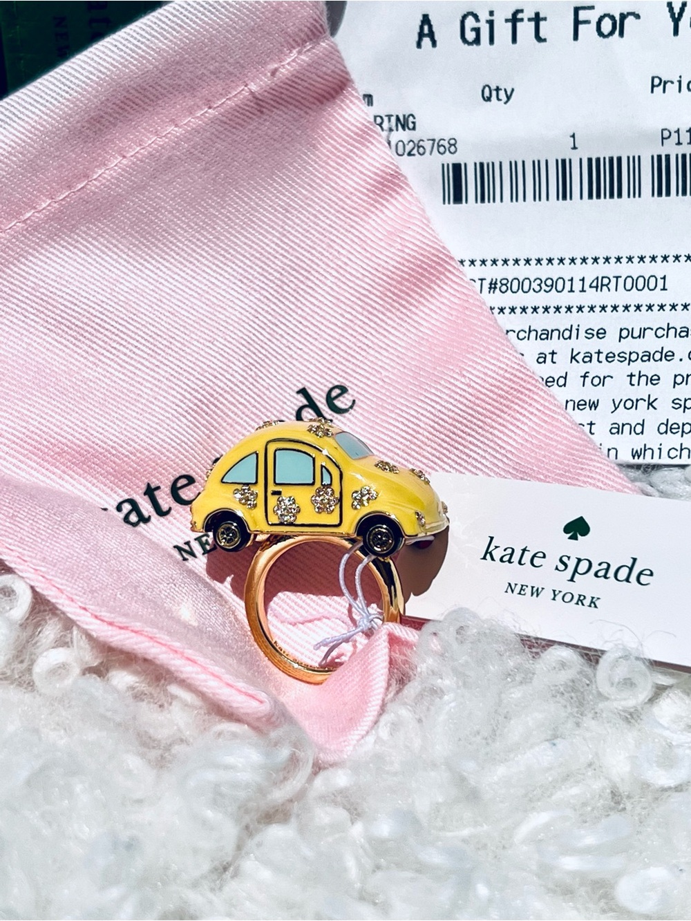 Kate Spade Car ring yellow beep fashion 3d car novelty amazing woman’s 7 NWT